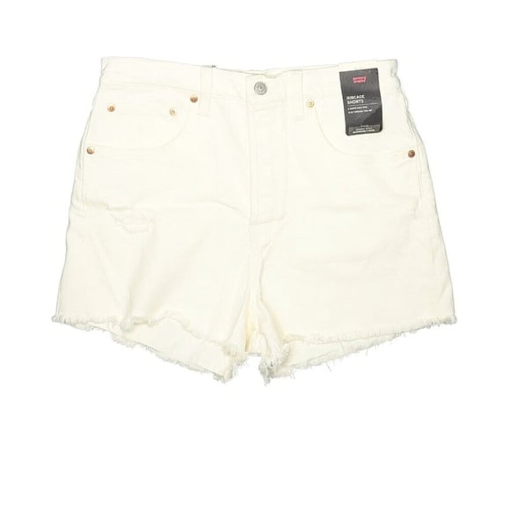 NWT Levi’s Off White Ribcage High Rise Fray Shorts Size 30 - Picture 4 of 7